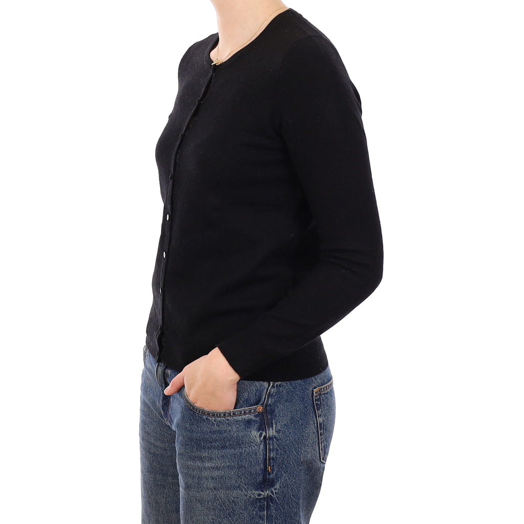 Black Cashmere Crew Neck Cardigan Medium