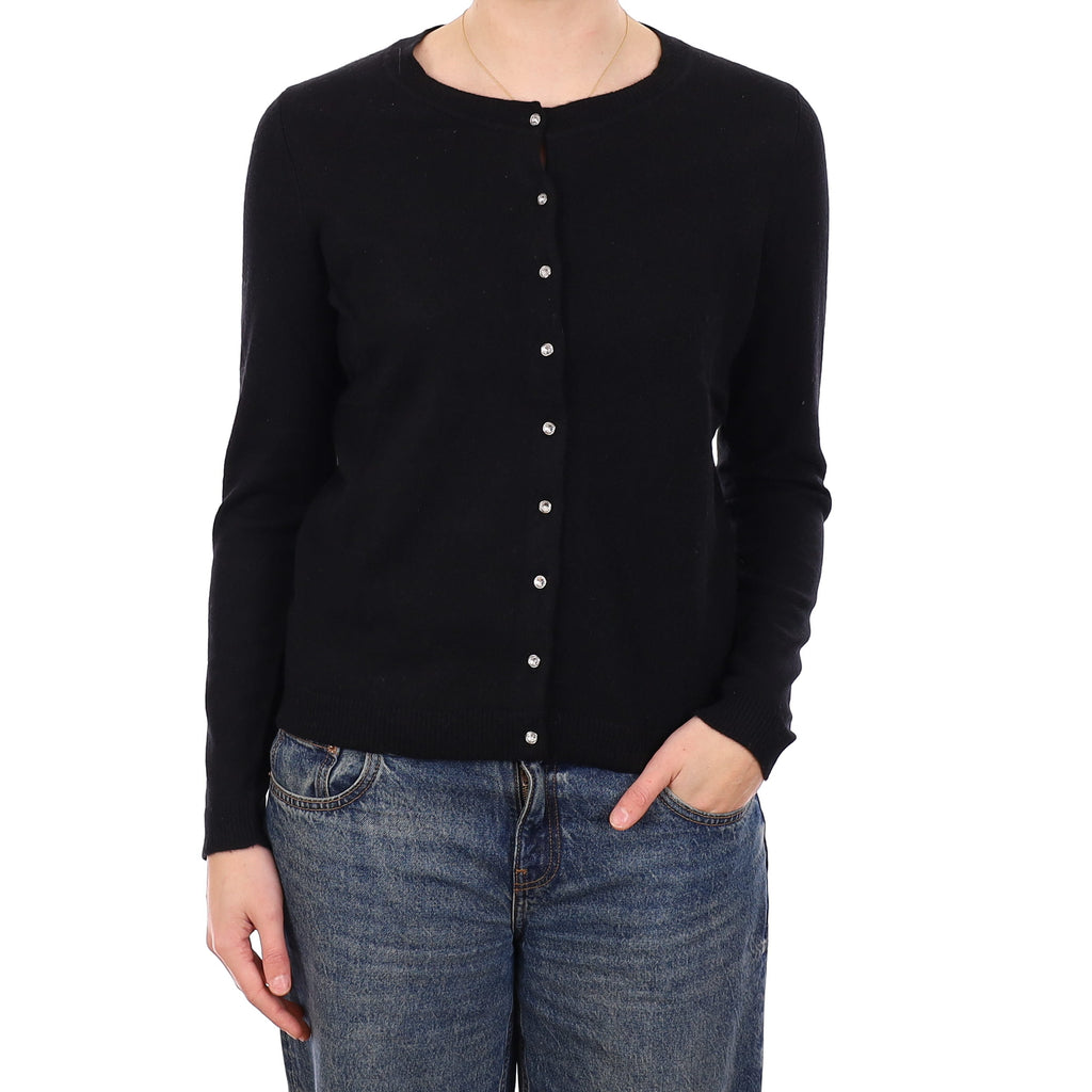 Black Cashmere Crew Neck Cardigan Medium