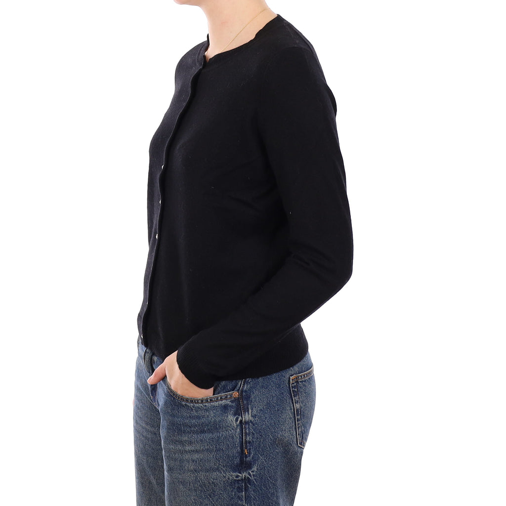 Black Cashmere Crew Neck Cardigan Medium