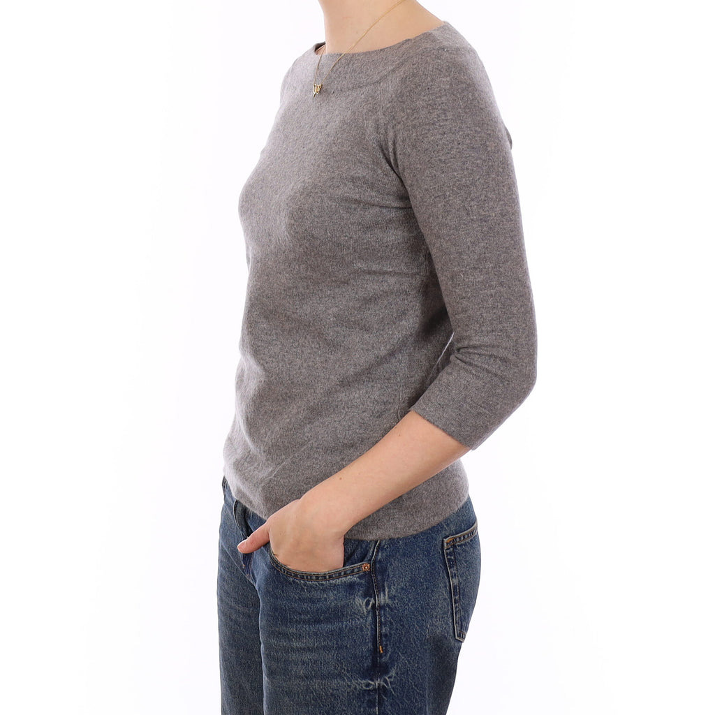 Ash Grey Cashmere 3/4 Sleeve Boat Neck Jumper Medium