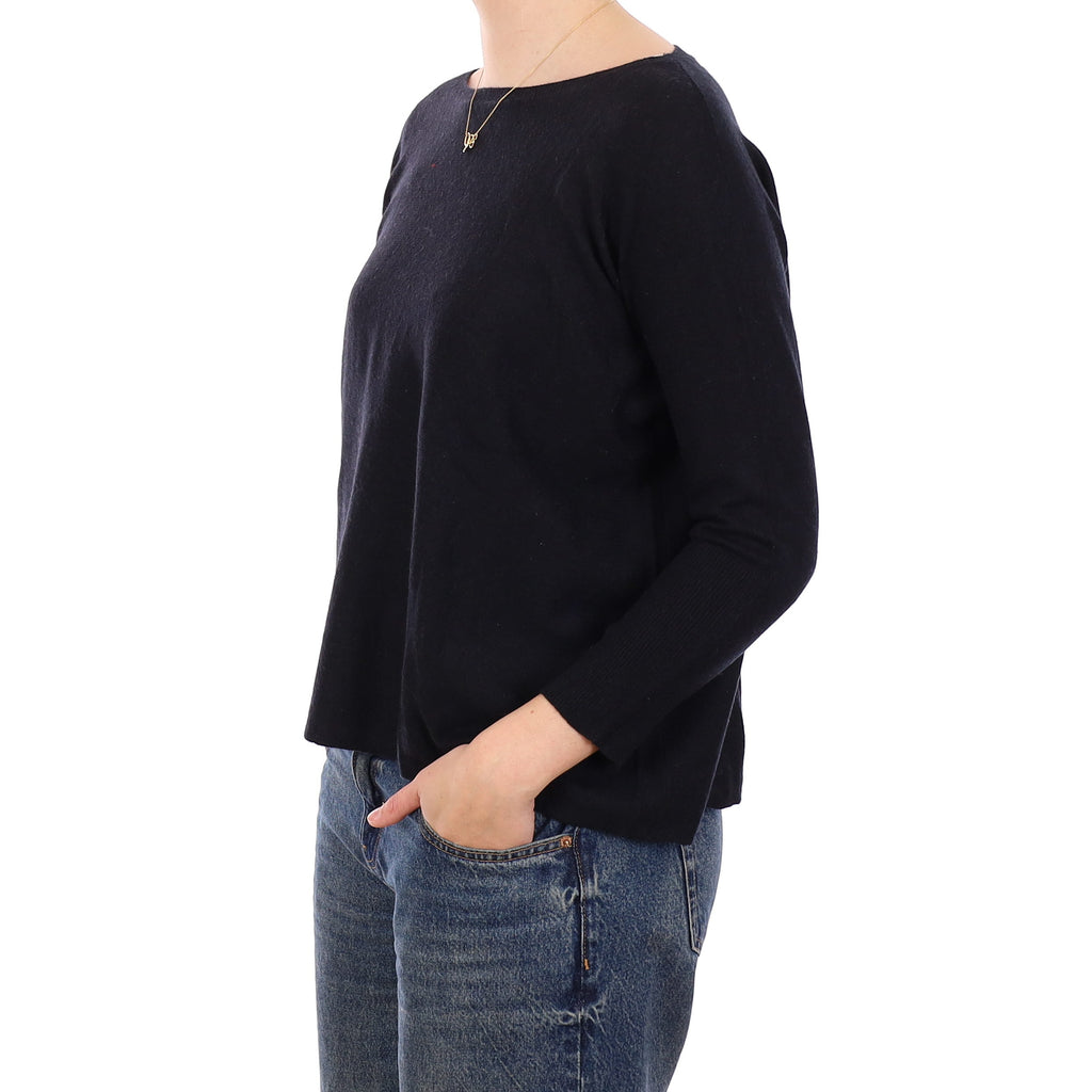 Black Cashmere Slouchy Boat Neck Jumper Medium
