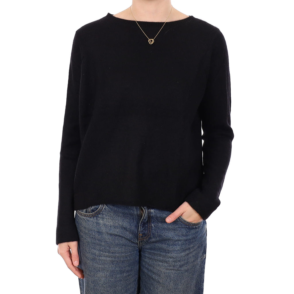 Black Heavy Knit Cashmere Boat Neck Jumper Medium