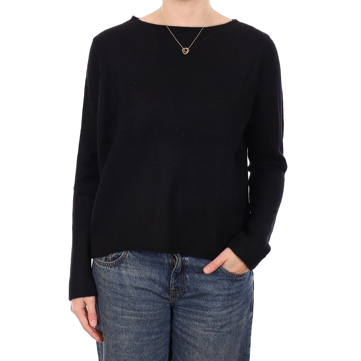 Black Heavy Knit Cashmere Boat Neck Jumper Medium