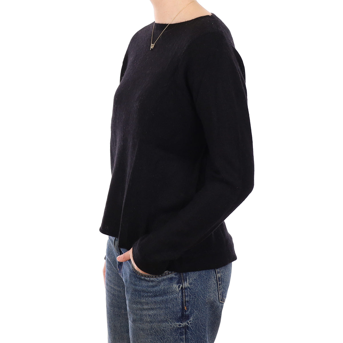 Black Heavy Knit Cashmere Boat Neck Jumper Medium