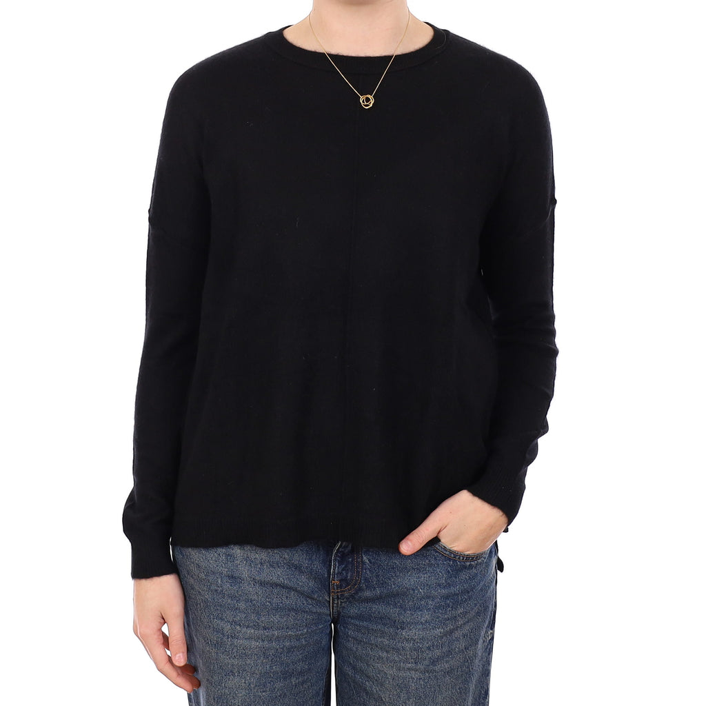 Black Cashmere Slouchy Crew Neck Jumper Medium