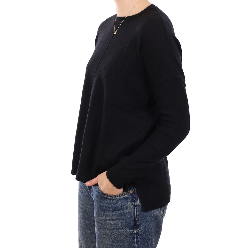 Black Cashmere Slouchy Crew Neck Jumper Medium