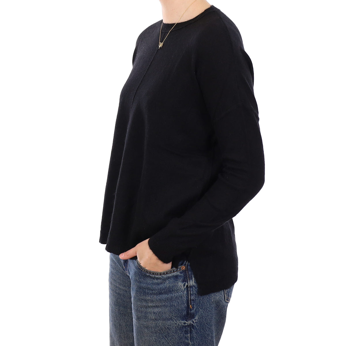 Black Cashmere Slouchy Crew Neck Jumper Medium