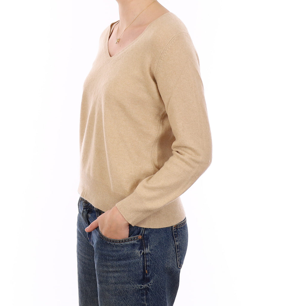Beige Cashmere V Neck Jumper Medium
