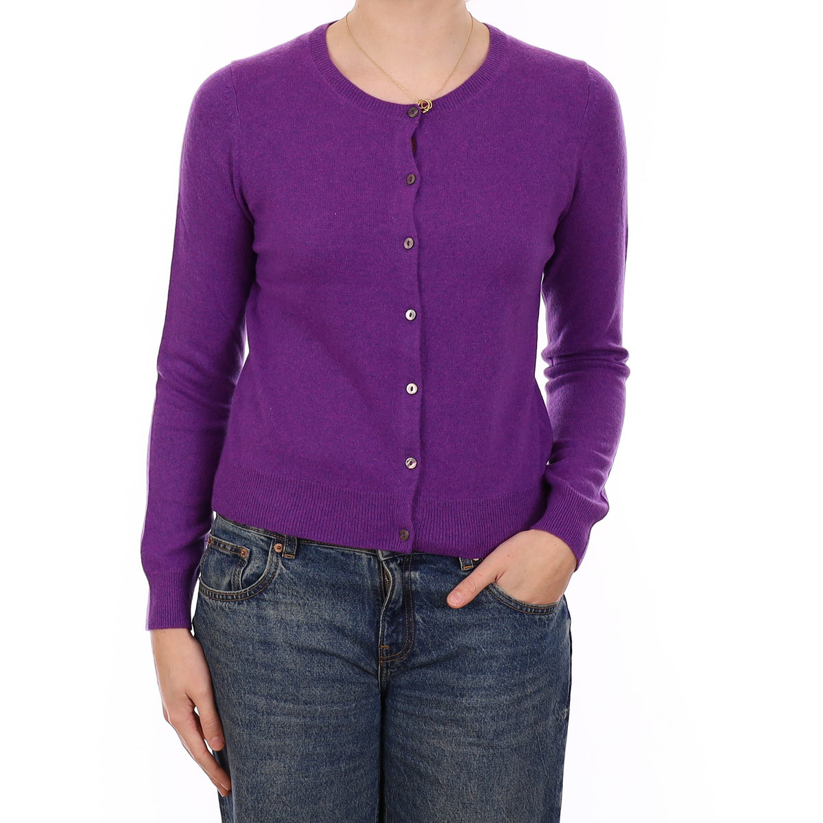 Violet Purple Cashmere Crew Neck Cardigan Medium