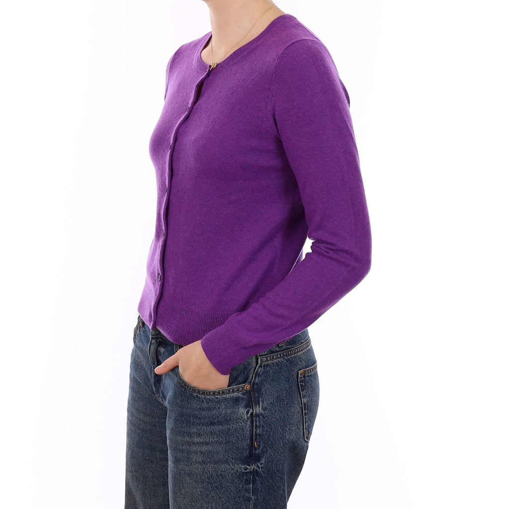 Violet Purple Cashmere Crew Neck Cardigan Medium