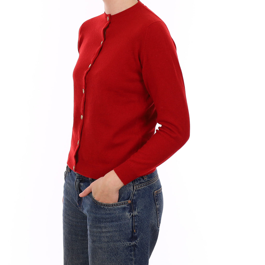 Post Box Red Cashmere Crew Neck Cardigan Medium