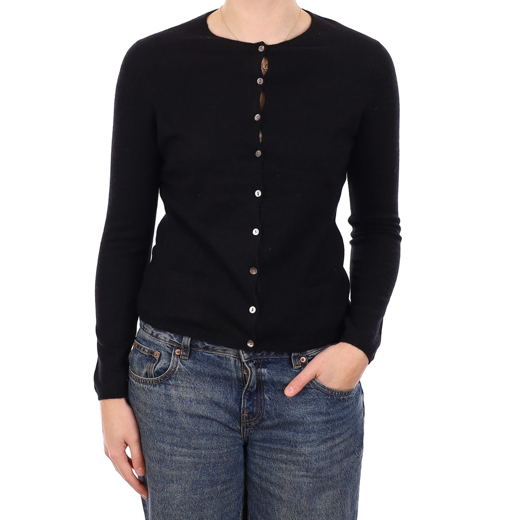 Black Cashmere Crew Neck Cardigan Medium