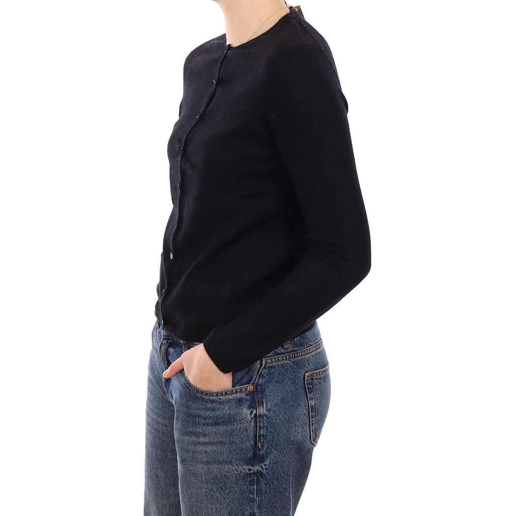 Black Cashmere Crew Neck Cardigan Medium