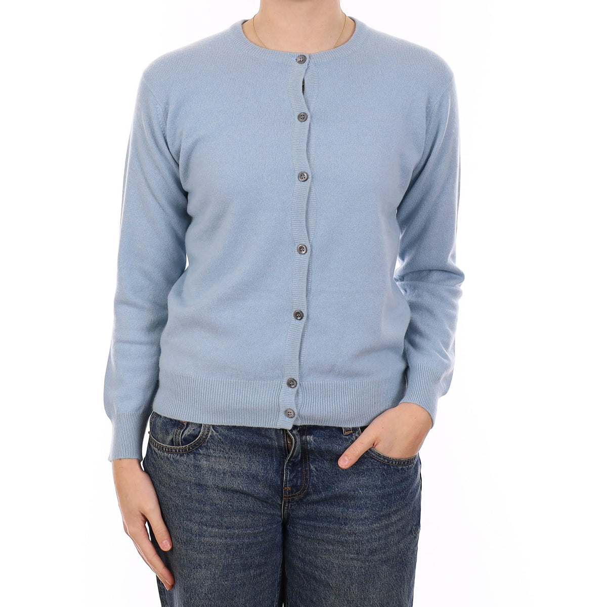 Baby Blue Cashmere Crew Neck Cardigan Medium