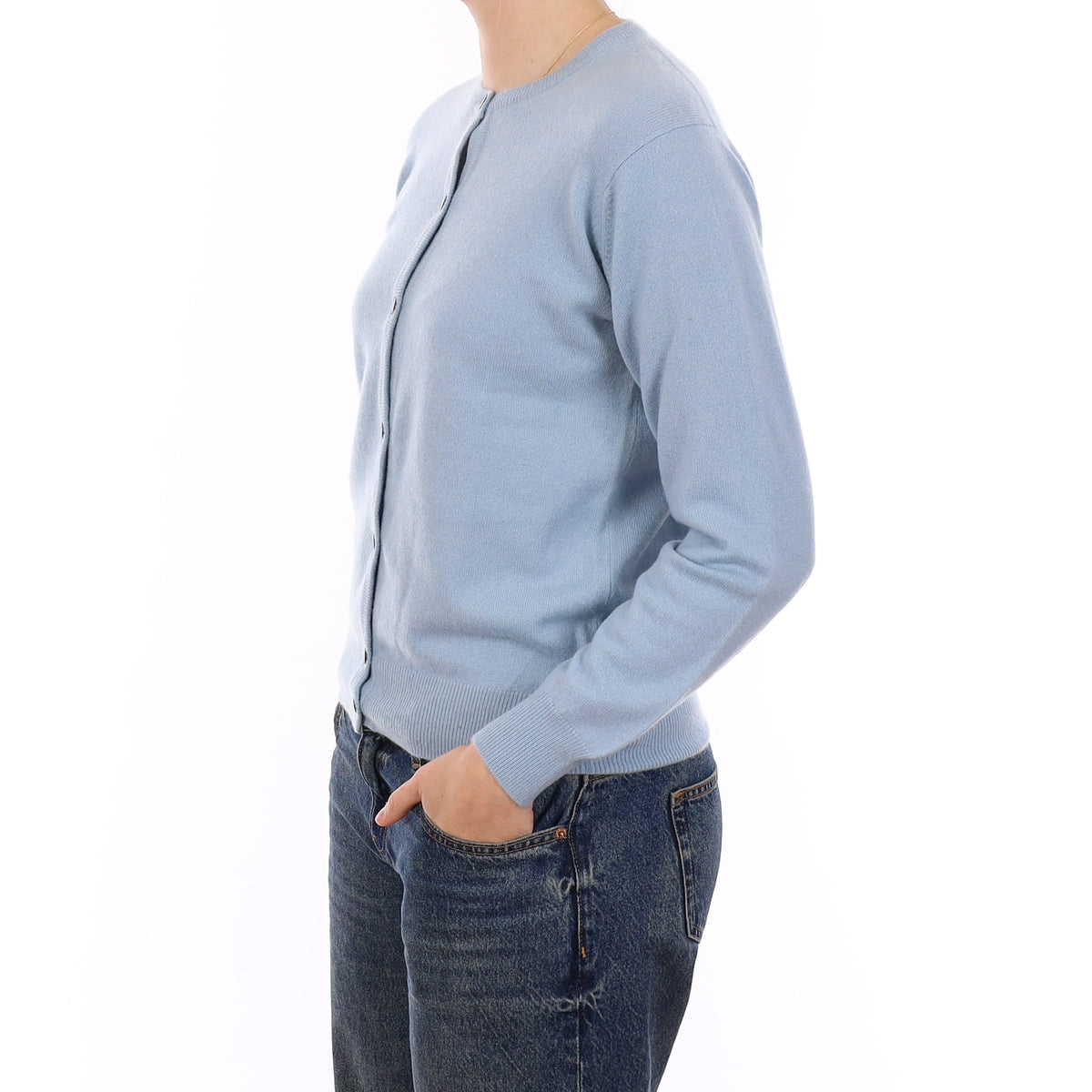 Baby Blue Cashmere Crew Neck Cardigan Medium