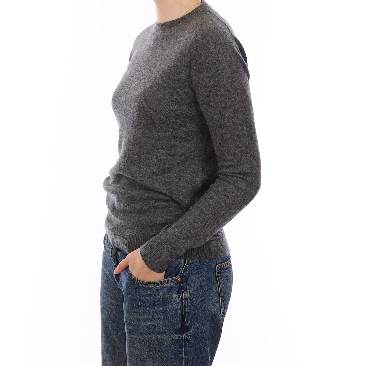 Slate Grey Cashmere Crew Neck Jumper Medium