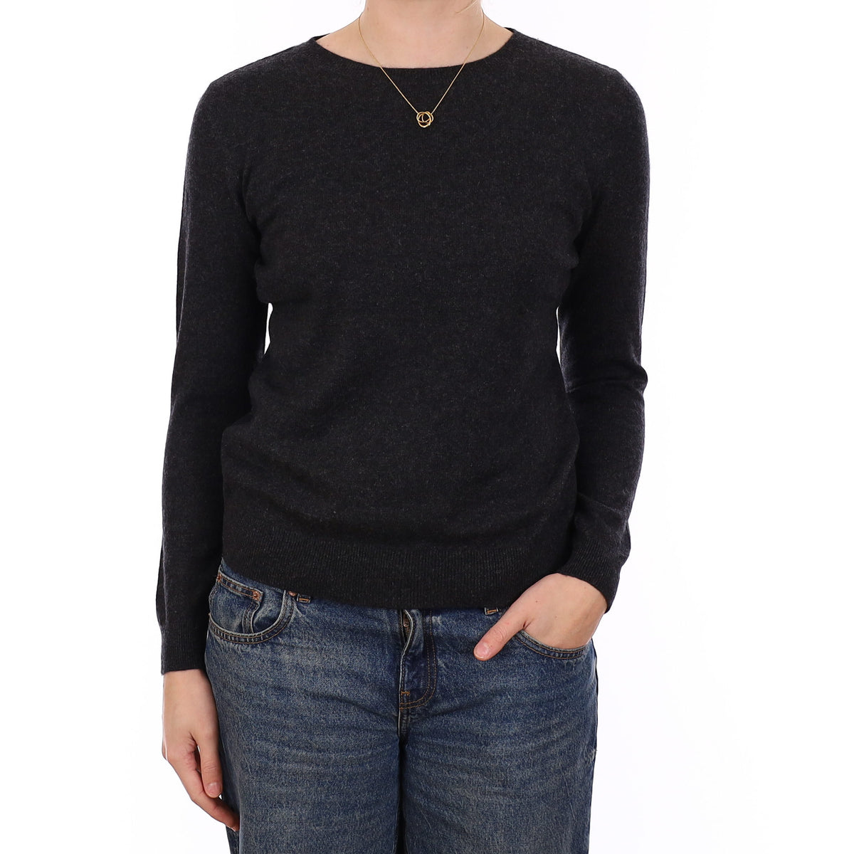 Graphite Grey Cashmere Crew Neck Jumper Medium