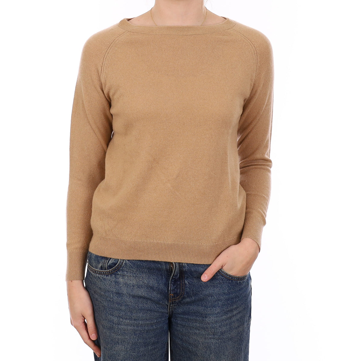 Caramel Brown Cashmere Boat Neck Jumper Medium
