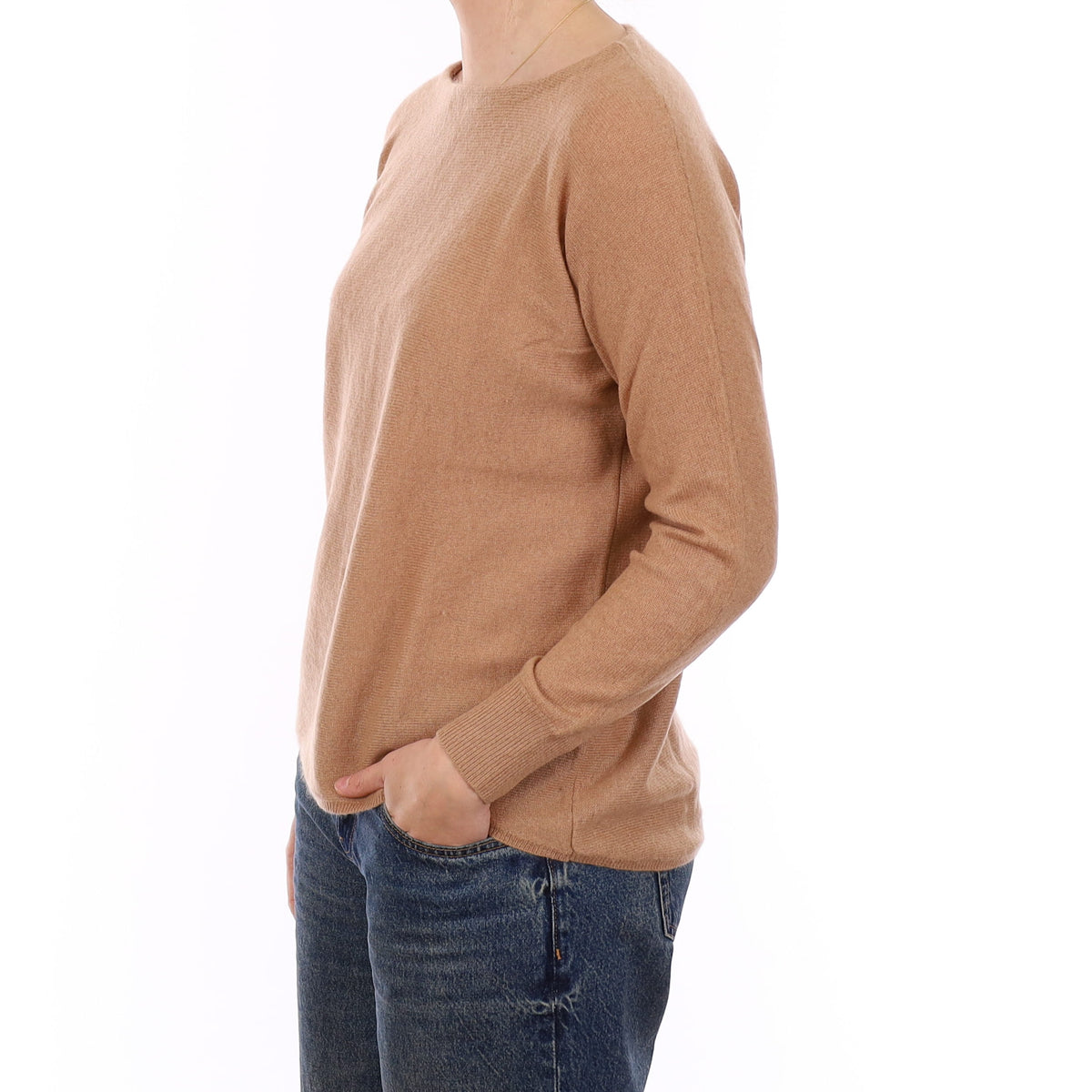 Caramel Brown Cashmere Batwing Slash Neck Jumper Medium