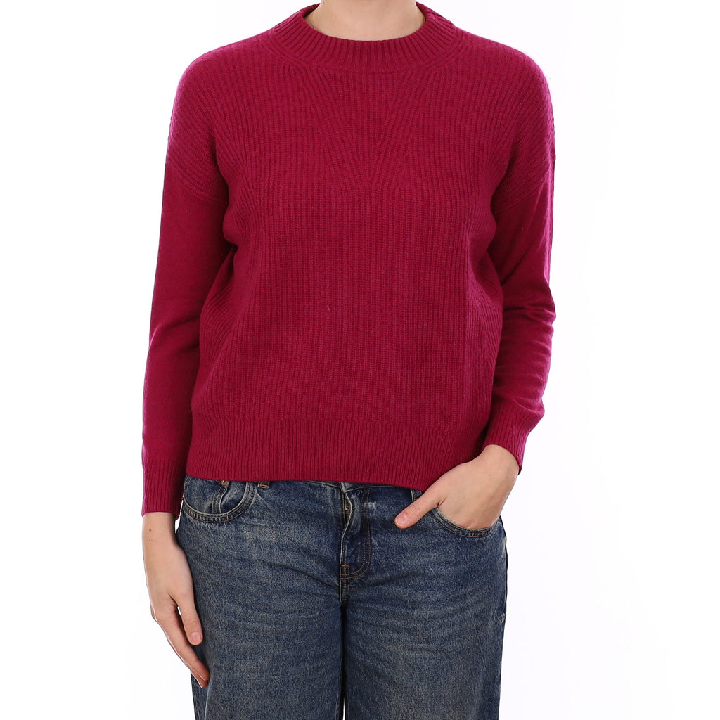Cherry Pink Textured Front Cashmere Crew Neck Jumper Medium