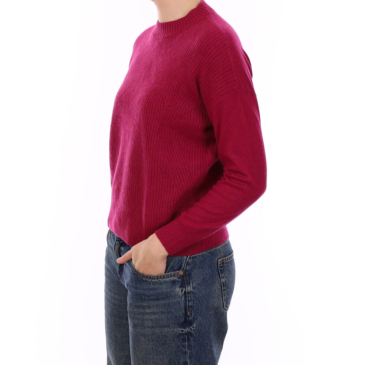 Cherry Pink Textured Front Cashmere Crew Neck Jumper Medium