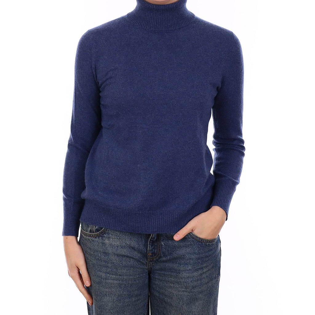 Denim Blue Cashmere Polo Neck Jumper Medium