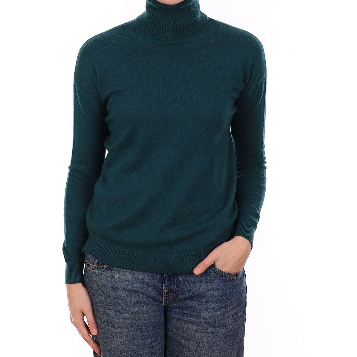 Forest Green Cashmere Polo Neck Jumper Medium
