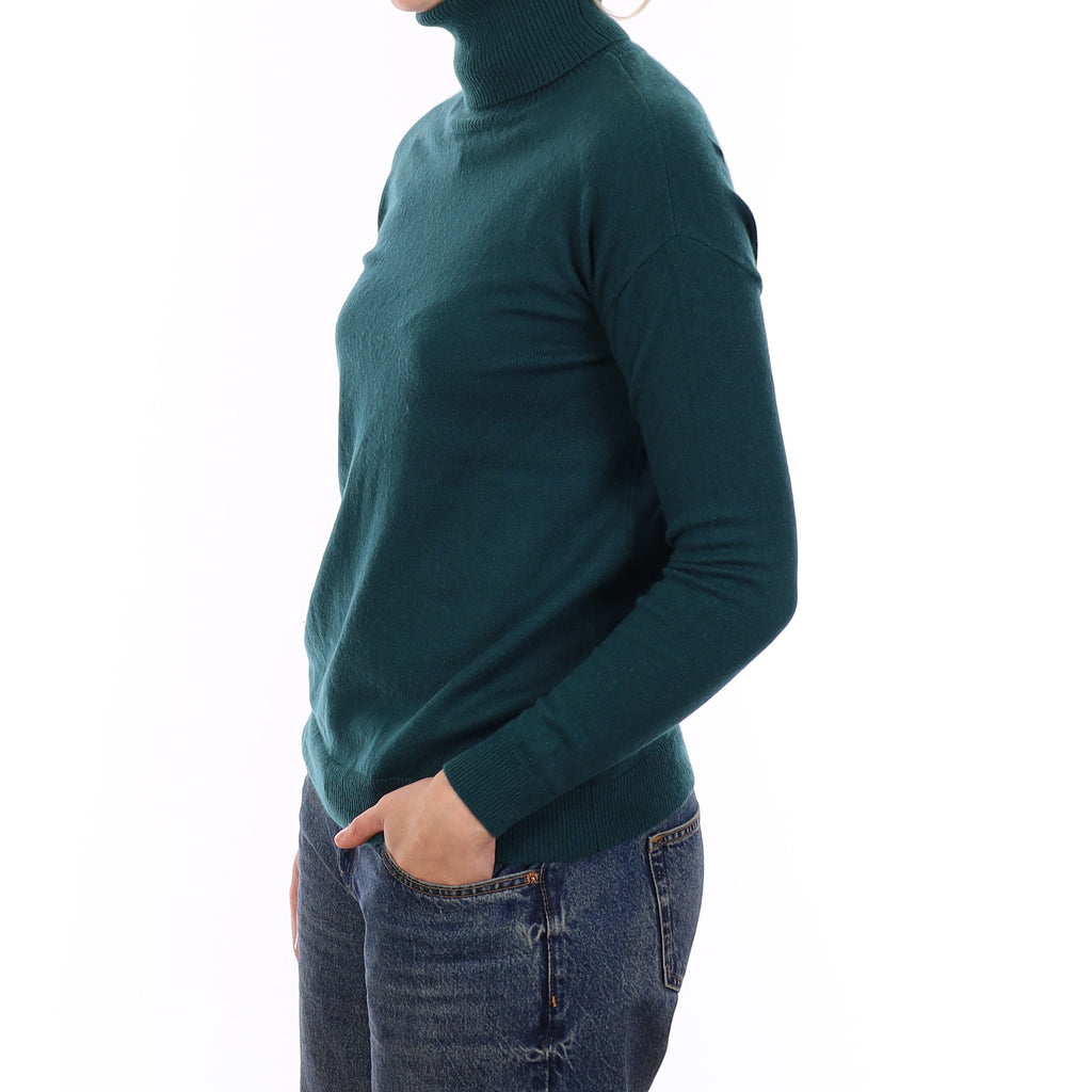 Forest Green Cashmere Polo Neck Jumper Medium