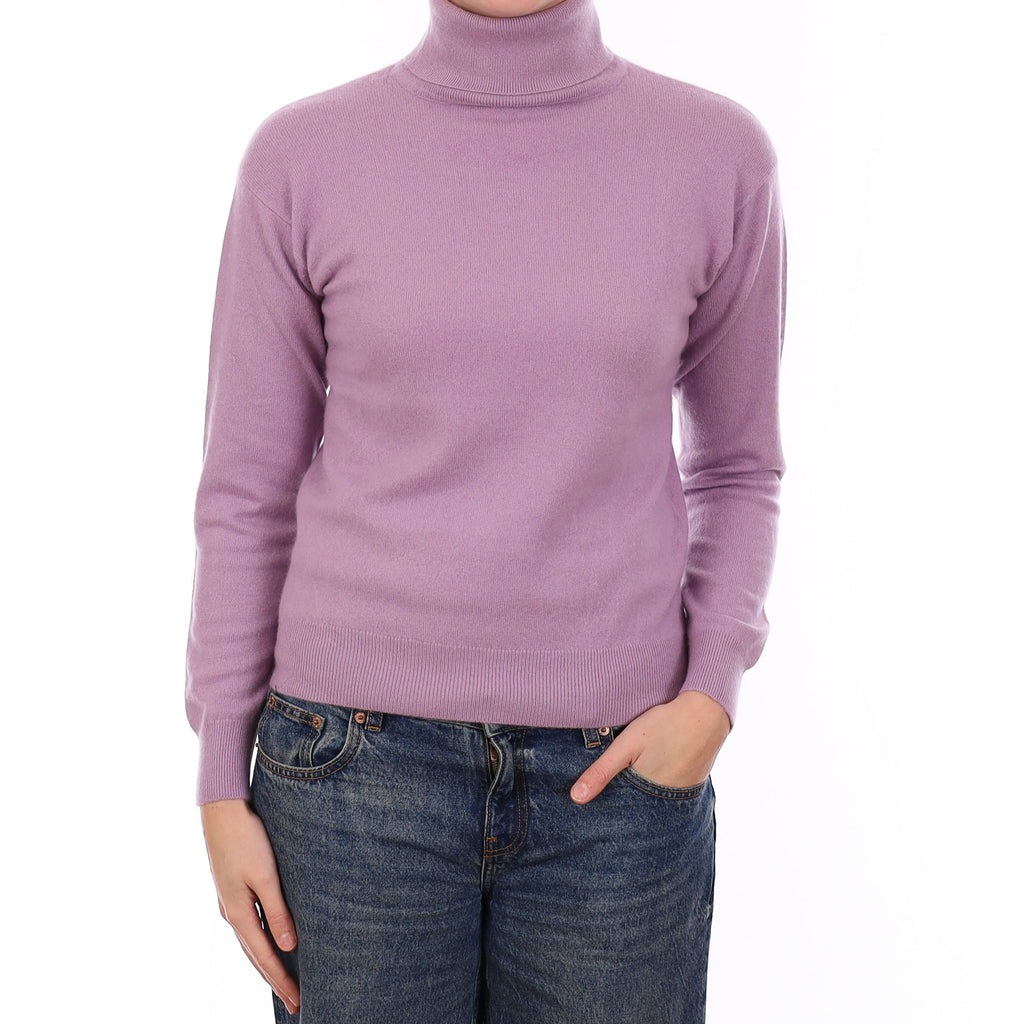 Hazy Lavender Cashmere Polo Neck Jumper Medium