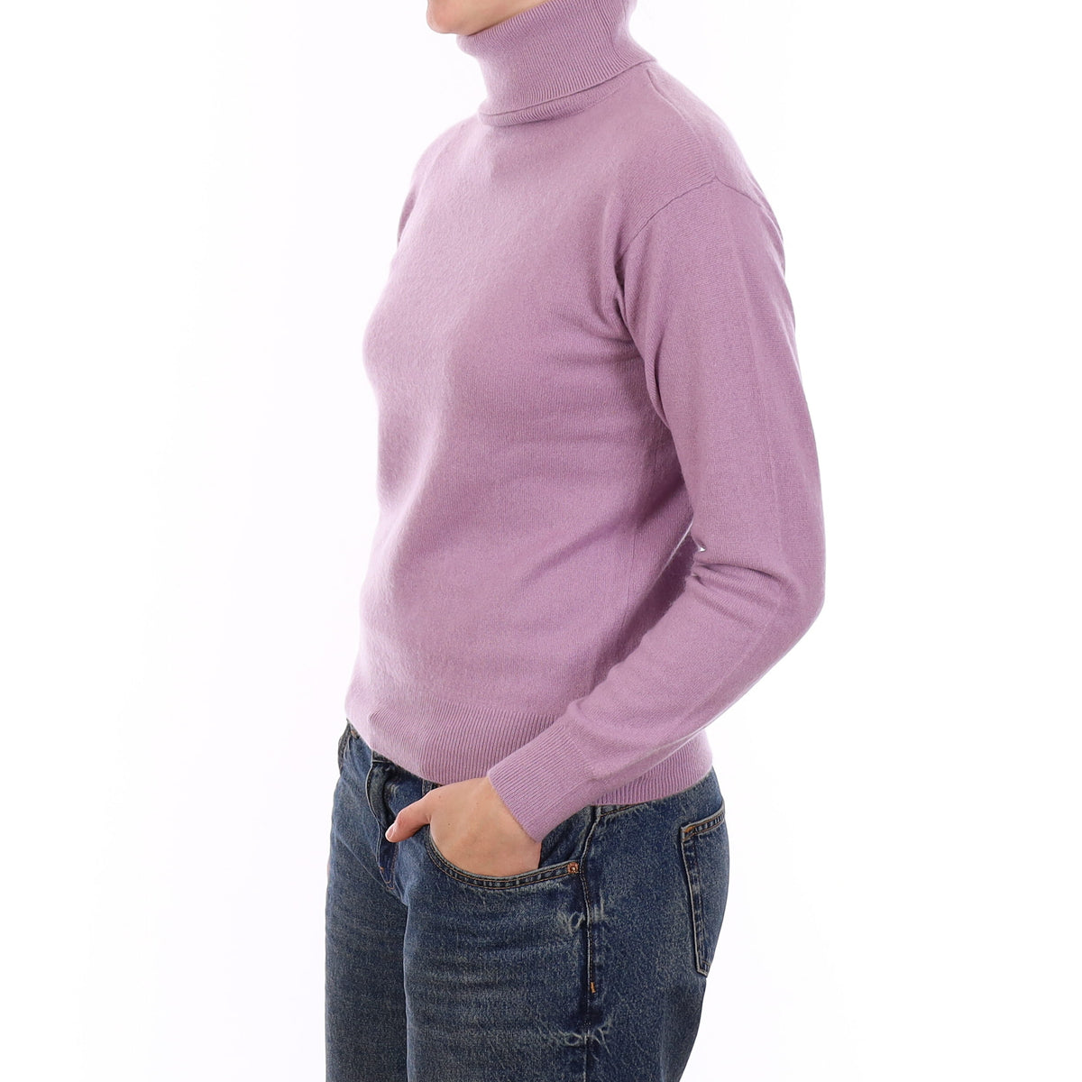 Hazy Lavender Cashmere Polo Neck Jumper Medium