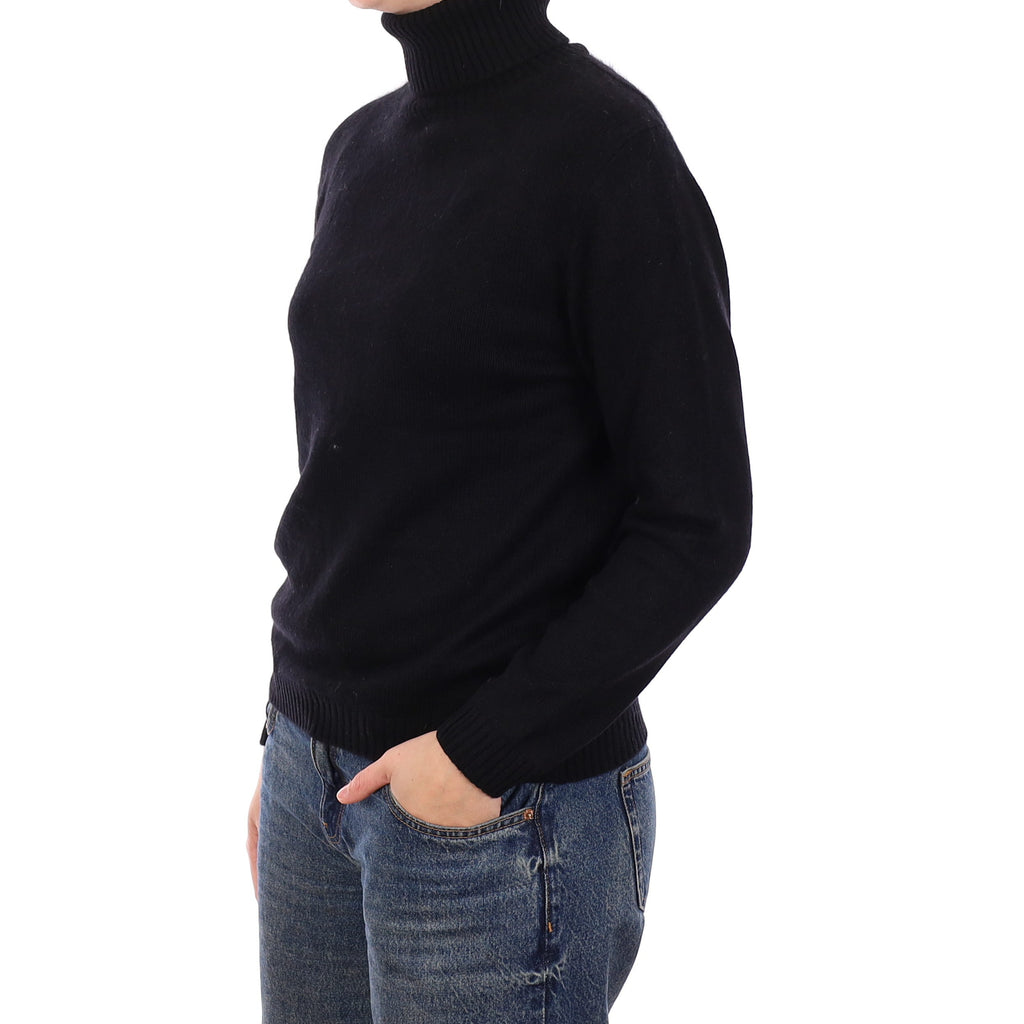 Black Heavy Knit Cashmere Polo Neck Jumper Medium