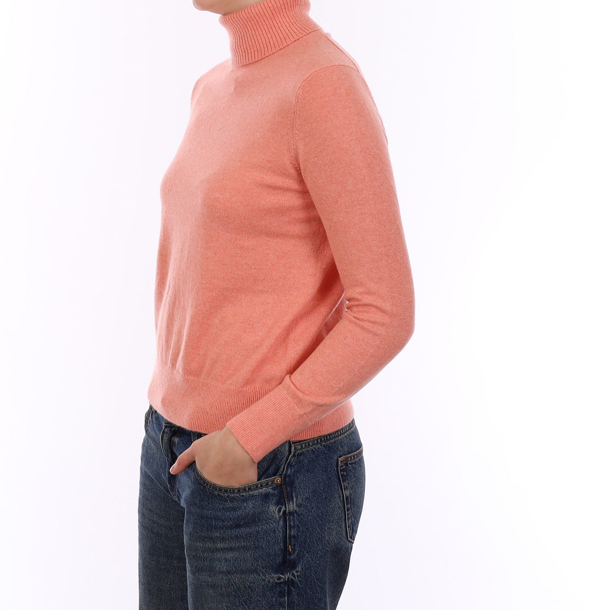 Coral Pink Cashmere Polo Neck Jumper Medium