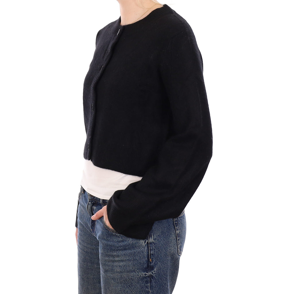 Black Chunky Cashmere Flared Sleeve Crew Neck Cardigan Medium