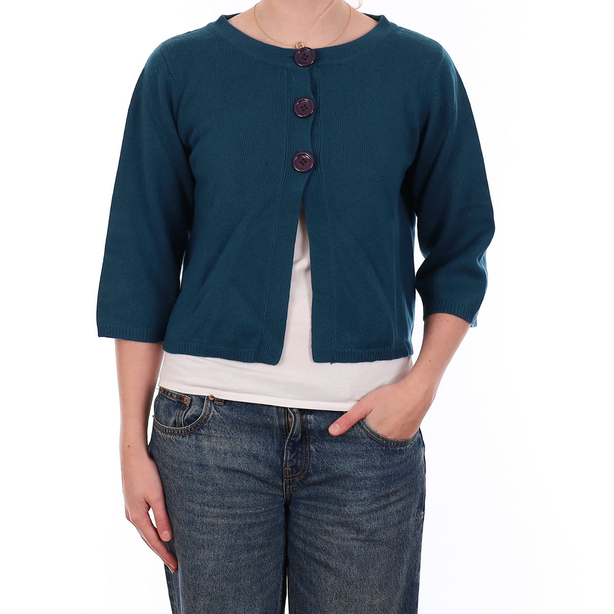 Teal Blue Heavy Knit Cashmere Swing Style Cardigan Medium