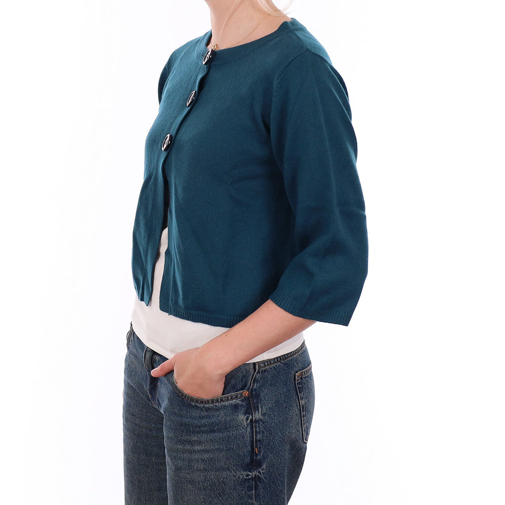 Teal Blue Heavy Knit Cashmere Swing Style Cardigan Medium