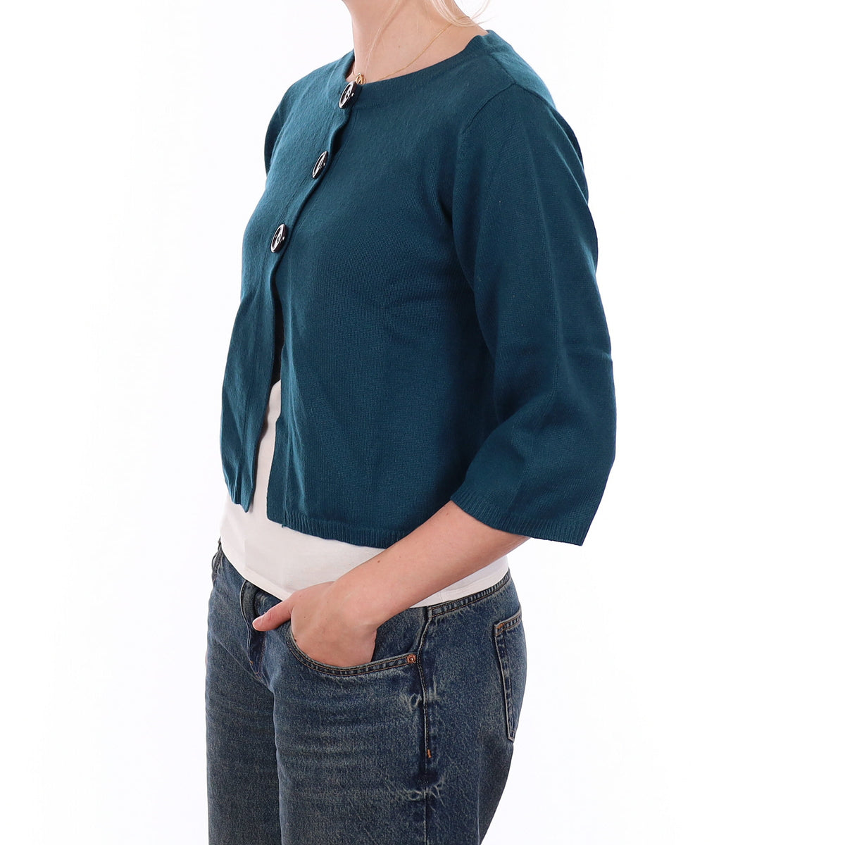 Teal Blue Heavy Knit Cashmere Swing Style Cardigan Medium