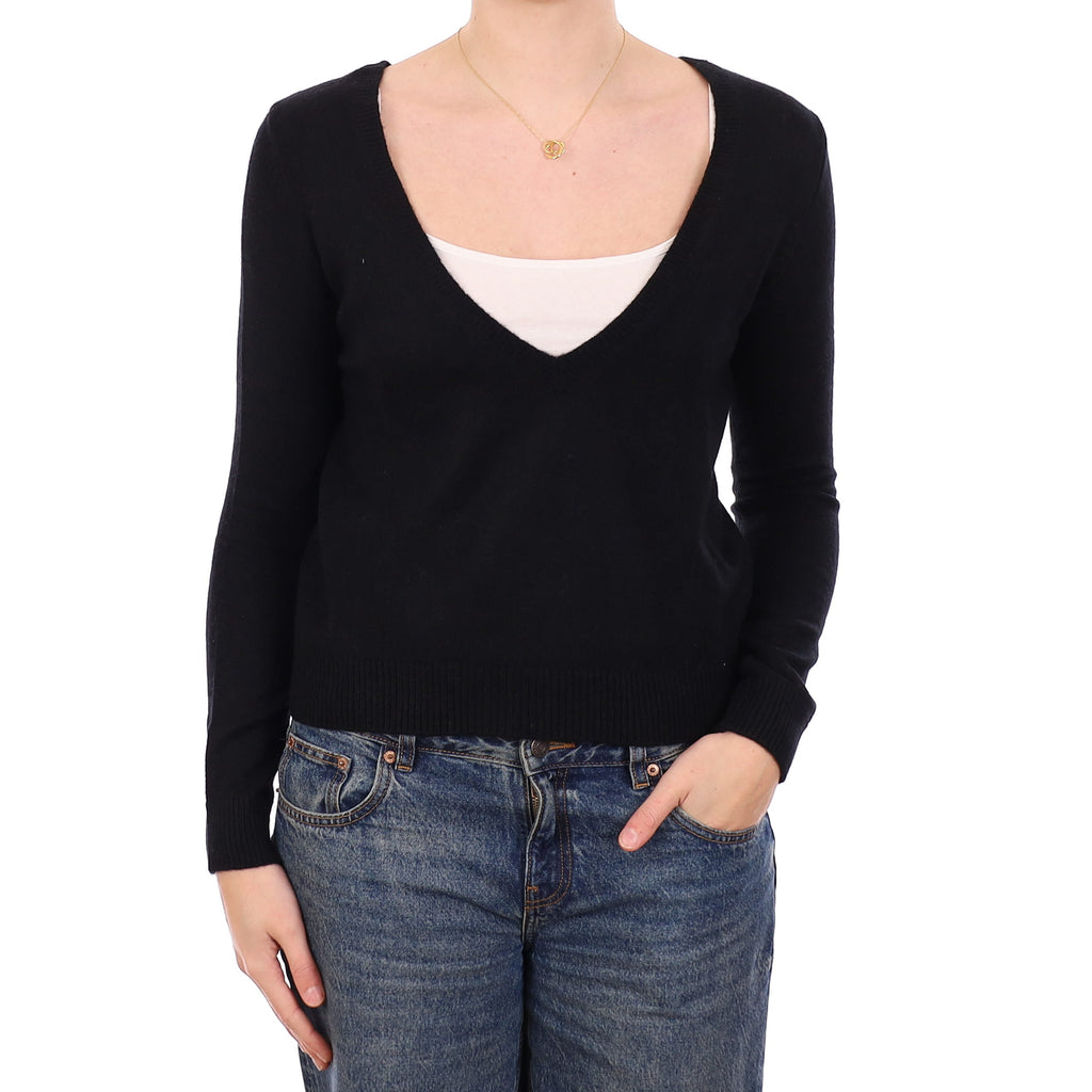Black Cashmere Low V Neck Jumper Medium