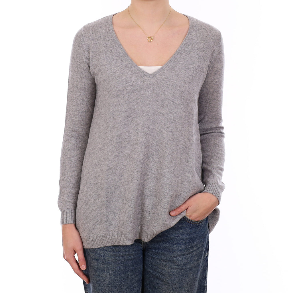 The White Company Mist Grey Cashmere A Line V Neck Jumper Medium