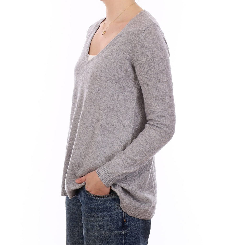 The White Company Mist Grey Cashmere A Line V Neck Jumper Medium