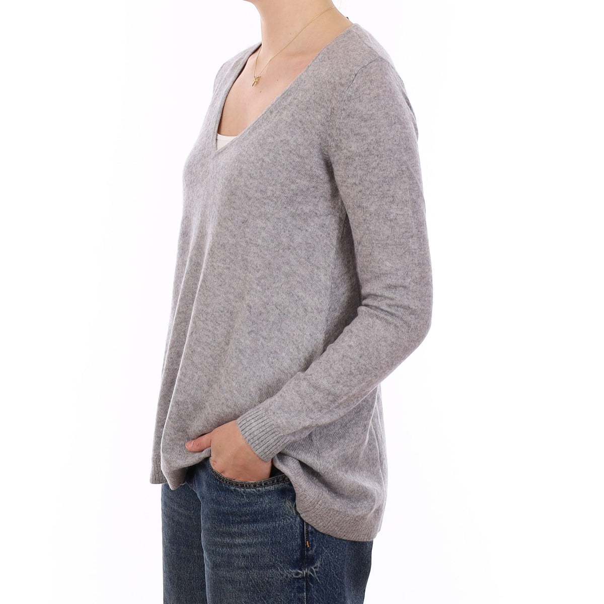 The White Company Mist Grey Cashmere A Line V Neck Jumper Medium