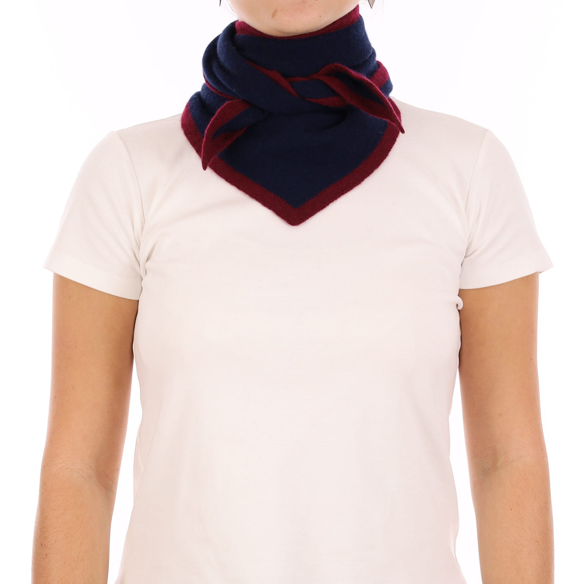 Brand New Navy and Wine Red Recycled Cashmere Triangle Scarf