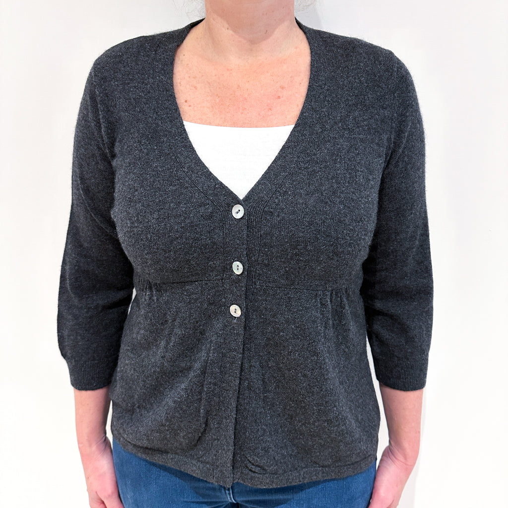 Charcoal Grey 3/4 Sleeve Cashmere Empire Line Cardigan Large