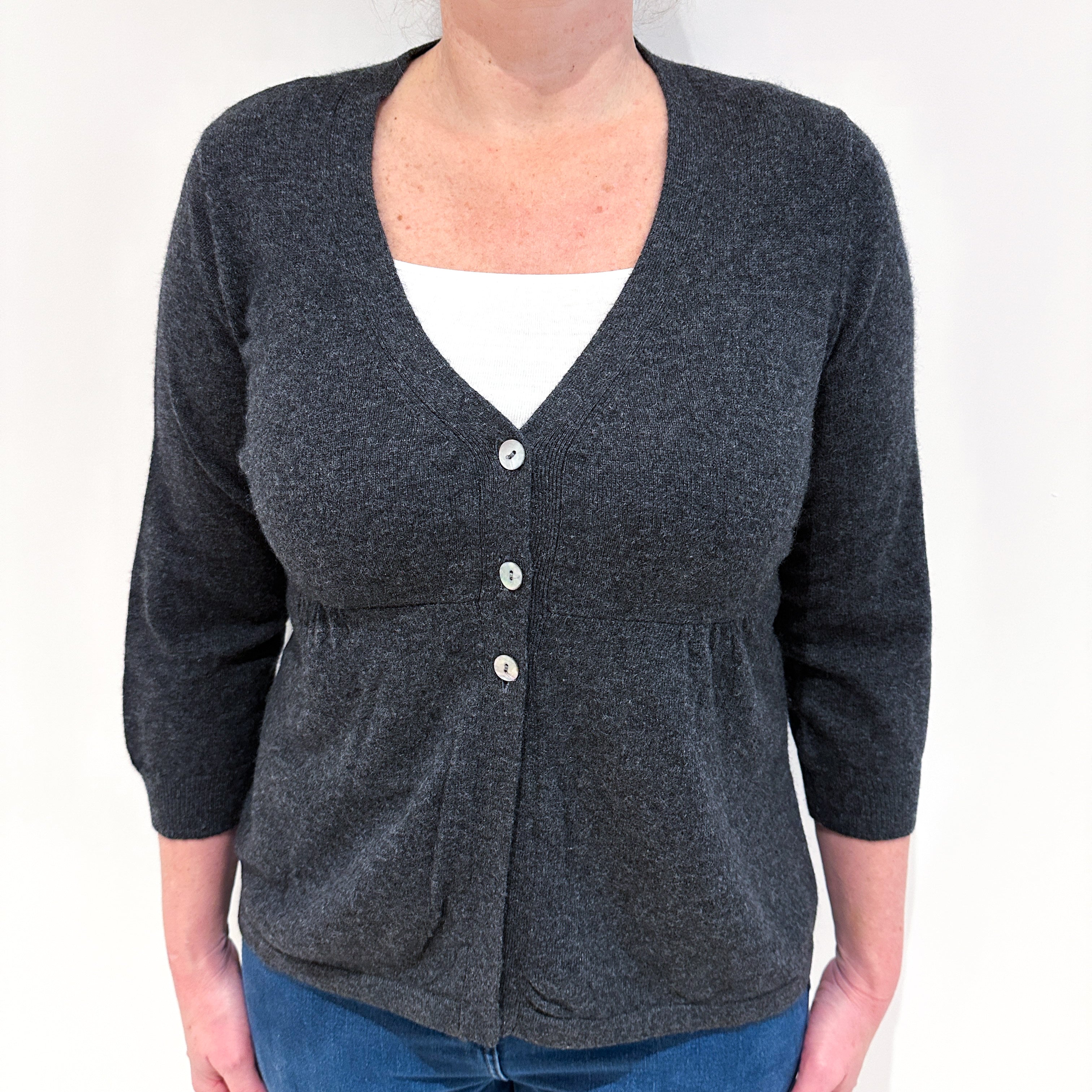 Charcoal Grey 3/4 Sleeve Cashmere Empire Line Cardigan Large