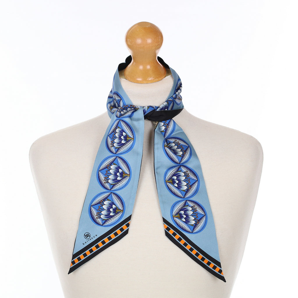 Brand New Bellezza Black & Blue Leopard Tropical Double Faced Silk Twilly