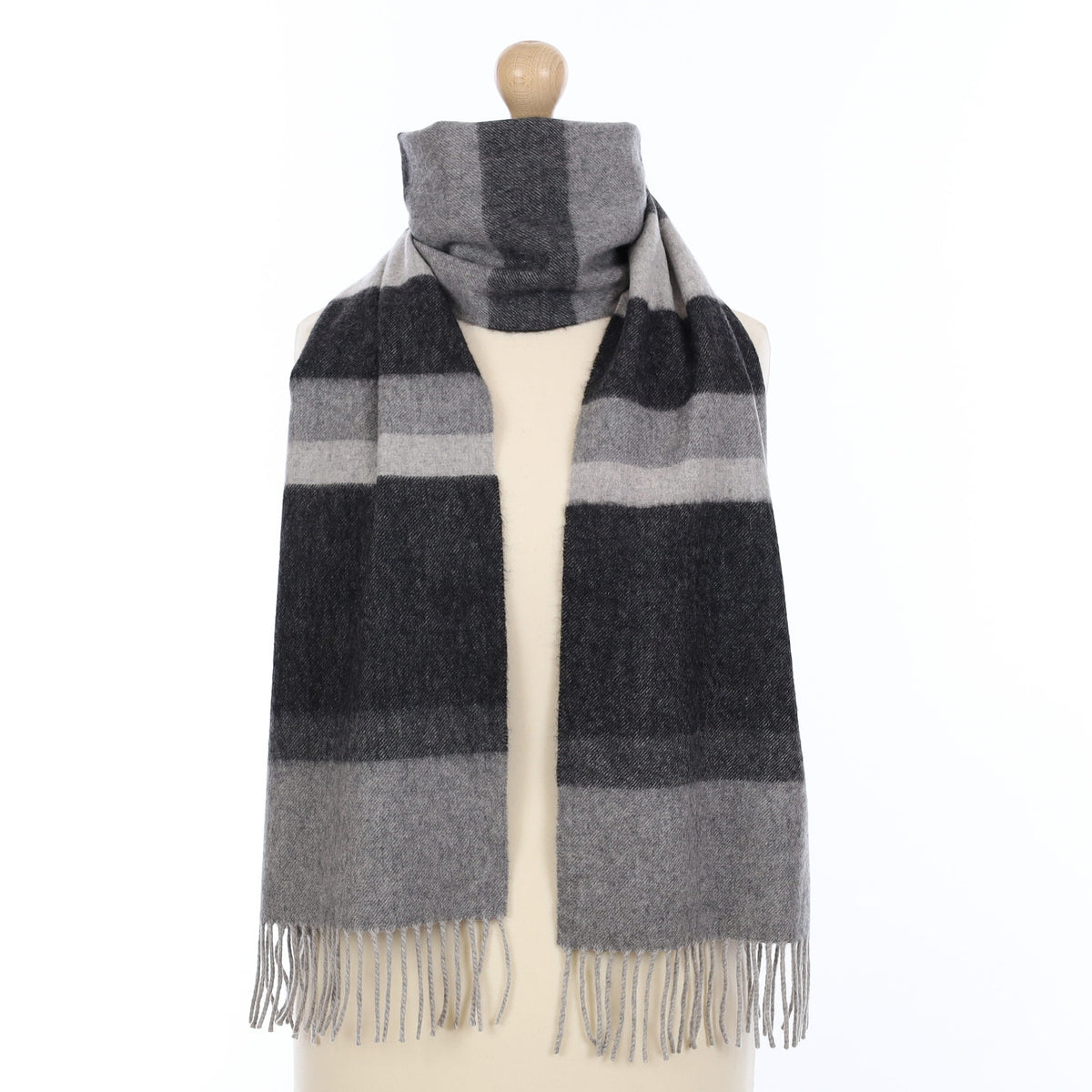 Grey Stripe Cashmere Woven Scarf