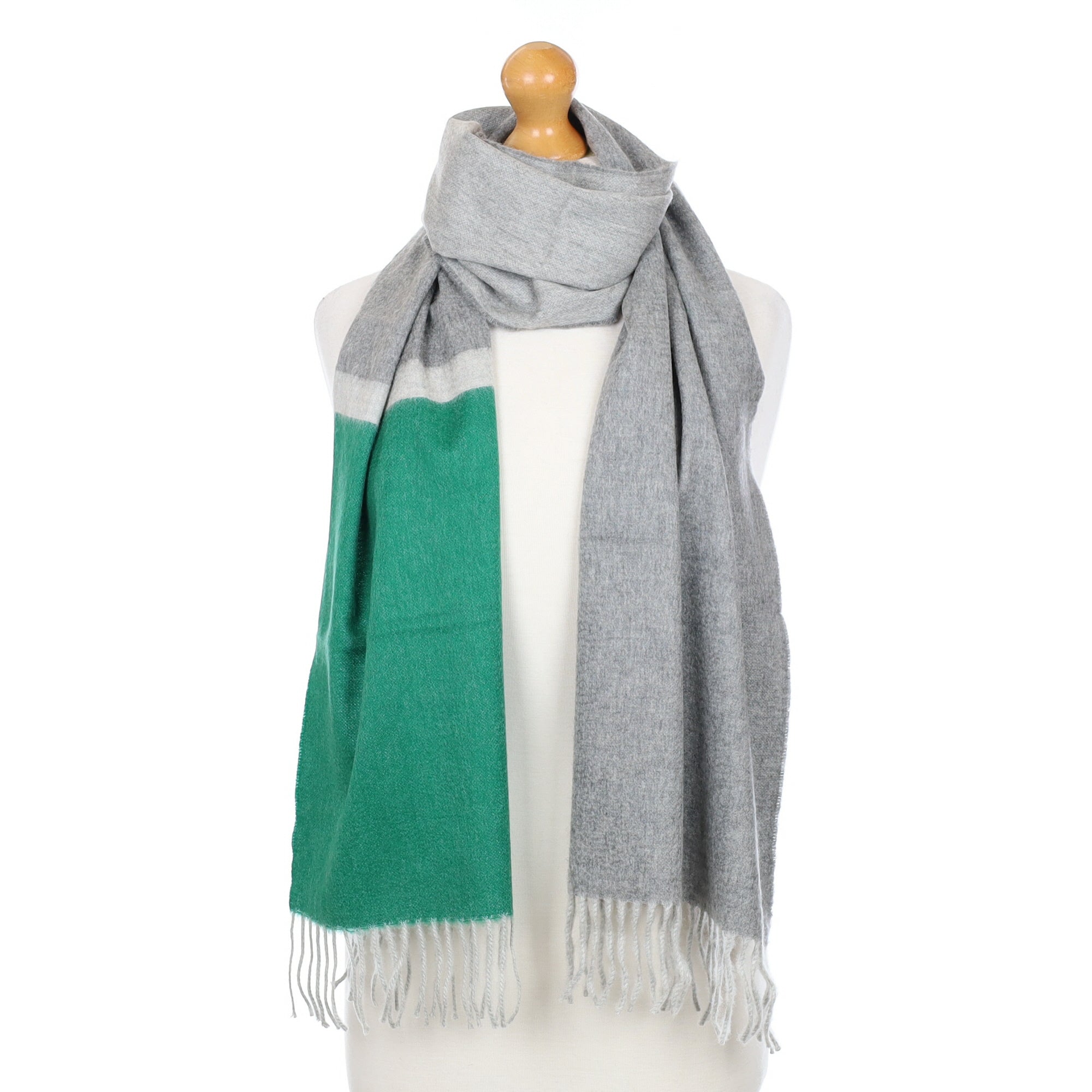 Alex Begg Scottish Ash Grey and Green Cashmere Luxury Woven Scarf