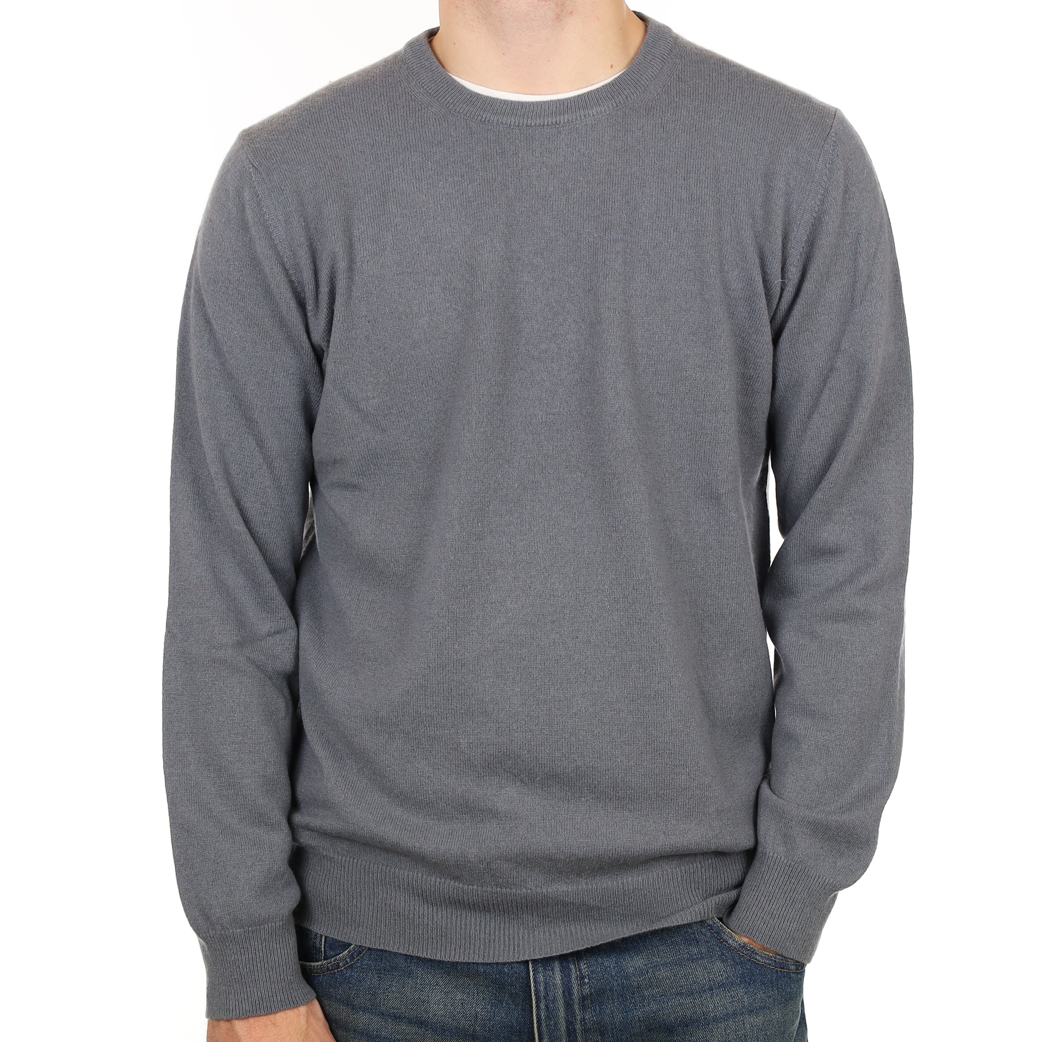 Men’s Pebble Grey Cashmere Crew Neck Jumper Large