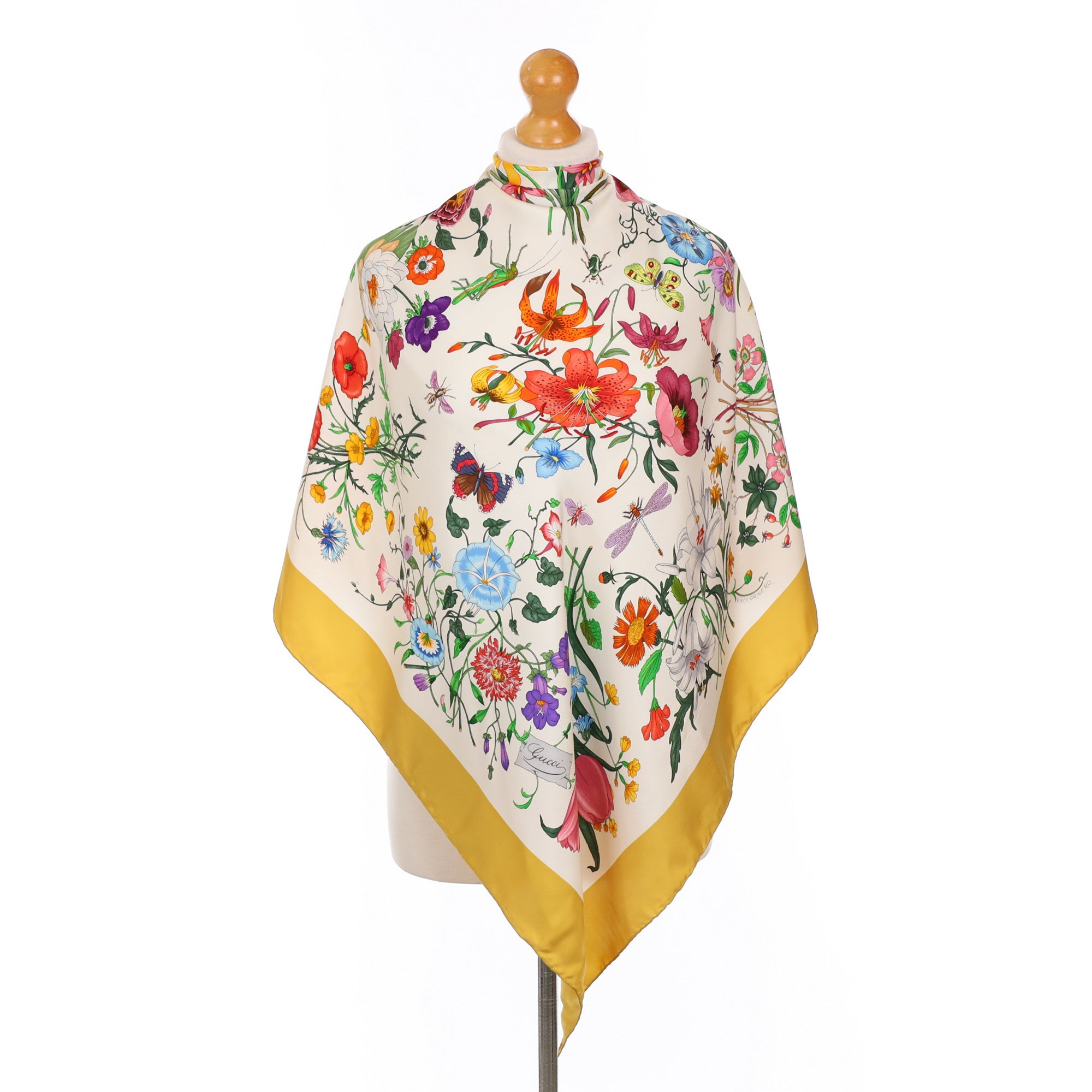 Gucci Designer Cream Floral Silk Scarf