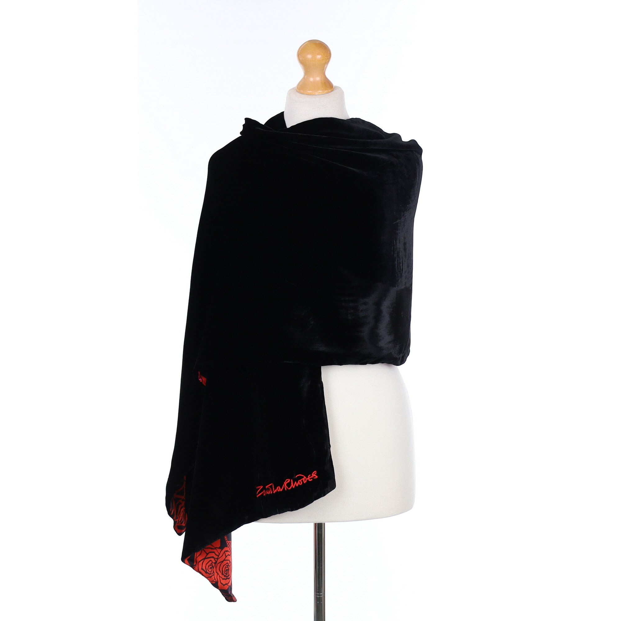 Zandra Rhodes Rose Reversible Velvet Satin Silk Scarf