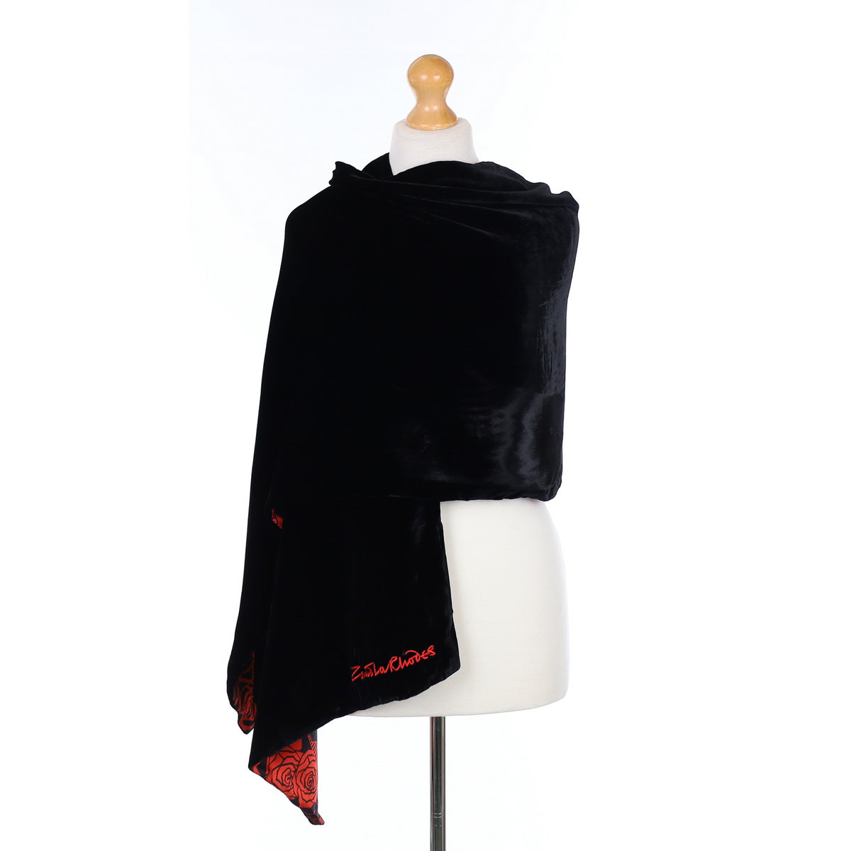 Zandra Rhodes Rose Reversible Velvet Satin Silk Scarf